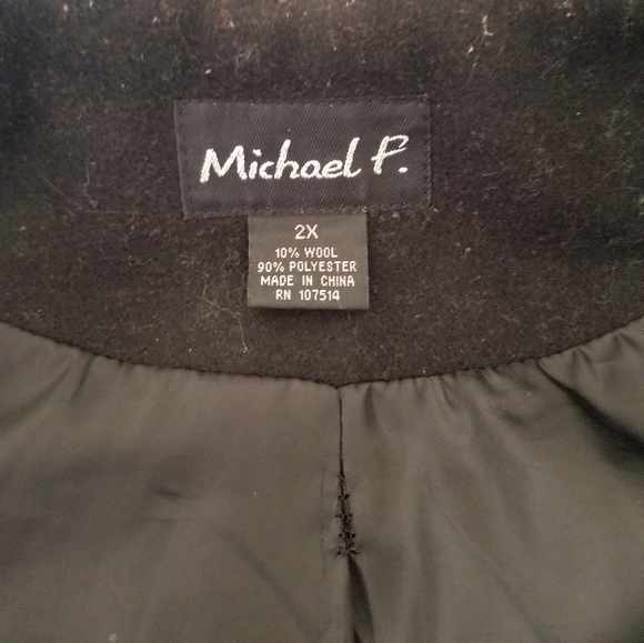 Michael P Hooded Black Wool Coat Size 2X - Picture 4 of 8